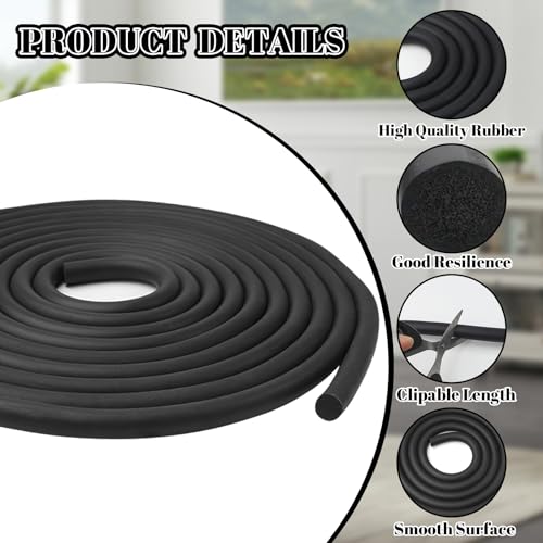 12mm x 5m Dichtung Schaum Rundschnur, Dichtungsband für Türen Fenster, Moosgummi-Wetterdichtungsstreifen, Moosgummi Dichtung, Runde Fugen Dichtschnur, Schalldichter Dichtungsstreifen für Spalt Füllung