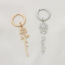 Luigi Custom Name Birth Flower Keychain,Personalized Keyring,Valentine Christmas Bridesmaid Gift For Her - Stainless Steel, Gold