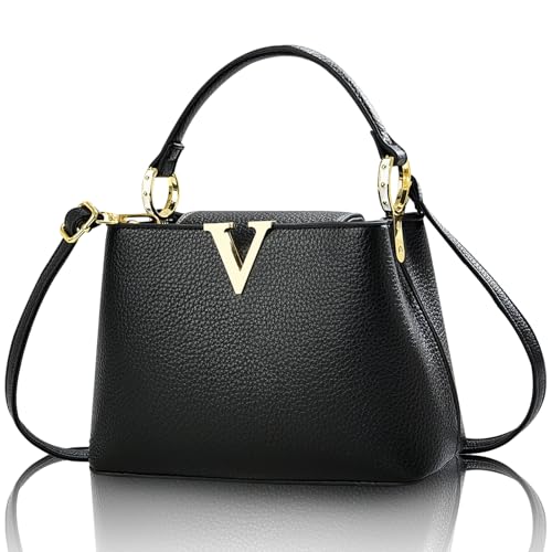 Image of Satchel Bag for Women, Crocodile Leather Purse Top Handle Purse Small Crossbody Handbag Women's Shoulder Tote Bag (Litchi pattern black)