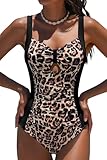 popvil Women One Piece Swimsuit 2026 Tummy Control Shapewear Bathing Suit Leopard Black Ruched Large