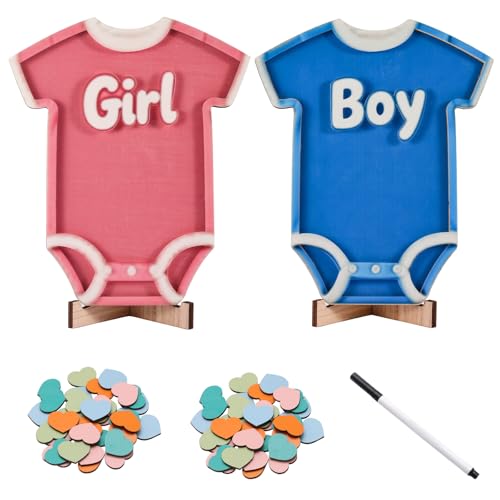 Chvsuxn Baby Gender Reveal Voting Board with Stand, Girl or Boy Voting Jar, Gender Guessing Girl or Boy Game Board, Easy Tabletop Display for Baby Gender Reveal Games 2 Packs