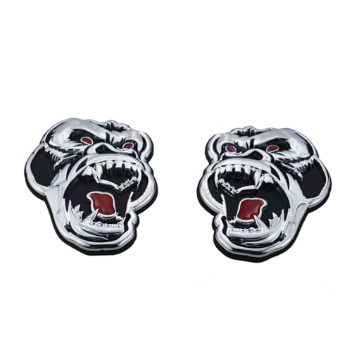 Image of 2 Pcs Metal ngry Gorilla Ape Angry Side Rear Emblems 3D Badge Car Truck Motorcycles Decal Sticker (Silver Black)