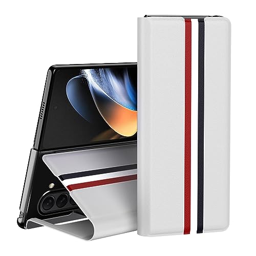 Coque avec support intégré pour Galaxy Z Fold 5 et cuir PU anti-traces blanc