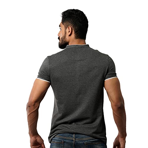 Image of Henley Mandarin Collar Solid Colour Short Sleeve Regular fit T-Shirts for Men from XS to 8XL.