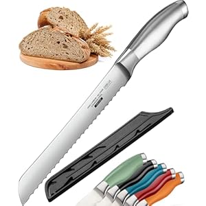Orblue Serrated Bread Knife with Upgraded Stainless Steel Razor Sharp Wavy Edge Width – Bread Cutter Ideal for Slicing Homemade Bagels, Cake (8-Inch Blade with 5-Inch Handle)
