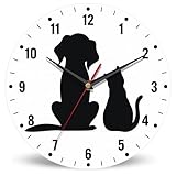 SPUNKER Clock for Bedroom,Black Cat Dog Wall Clock Battery Operated 10 Inch,Animals Round Clock Silent Non-Ticking Wall Decor for Farmhouse Office Home School Living Room Bedroom