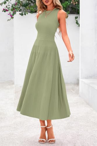 Image of PRETTYGARDEN Spring Casual Dresses for Women 2026 Summer Business Work Midi Sleeveless A Line Pleated Cocktail Dress