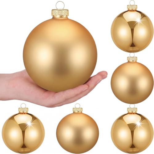 Seenelling 6 Pcs 4 Inch Large Gold Glass Christmas...