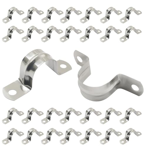 Image of M25 1 inch 304 Stainless Steel Rigid Pipe Strap, 30PCS | Heavy Duty U Bracket, Two Hole Cable Clamps, Secure Pipe, Tube & Wire Installation, Corrosion Resistant