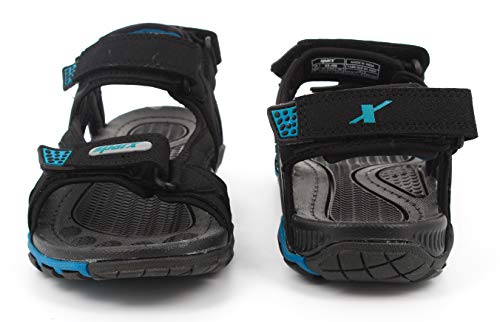 Image of SPARX Men Black T. Blue Leather Outdoor Sandals-6 UK (39 1 /3 EU) (SS0496G BKTB0006)