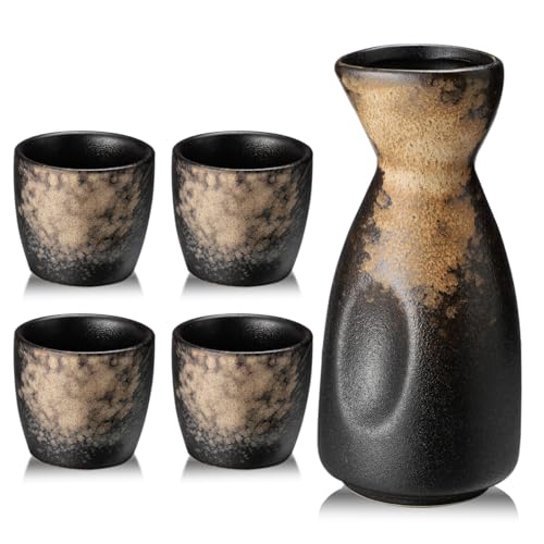 Juego de sake con taza y olla de vino, juego de porcelana para calentadores, 1 olla para sake y 4 vasos de sake (B1)