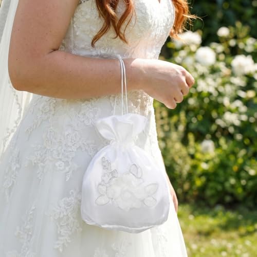 Bolso de novia satinado con encaje floral y cierre de cuerda miniatura 5