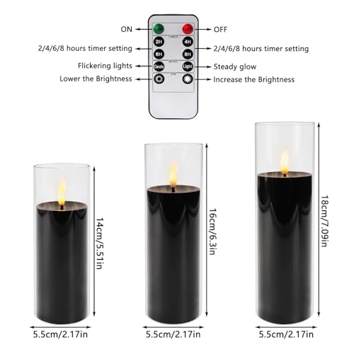 Image of fclayvts 24Pack Black Flickering Flameless LED Candles with Remote & Timer, Small Pillar Acrylic LED Candles Perfect for Indoor /Outdoor Decor,Wedding,BBQ and Gift - Easily Create a Magical Atmosphere.