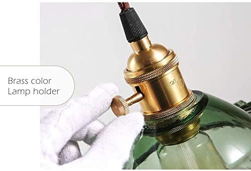 Industrial Vintage Modern Edison Ceiling Pendant Light Fixture Decorative E27 Hanging Lighting with Brass Lamp Holder Glass Lamp Shade Loft Living Room Kitchen Chandelier (Green Color)