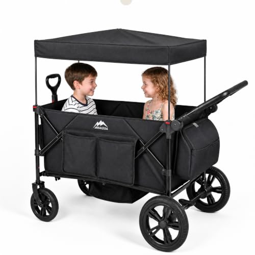 Kids Foldable Wagon Stroller for 2 Kids, Deep Seat 2 Seater Stroller Wagon