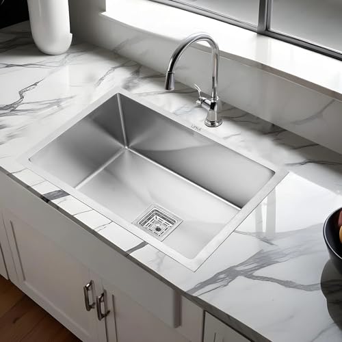 Image of LIPKA Silver Range Premium Stainless Steel - Handmade Single Bowl Kitchen Sink (24 inchx18 inchx10 inch) |Matte Finish with Waste Pipe & Sink Coupling