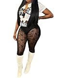 Adogirl Women's 2 Piece Outfits Short Sleeve Front Tied Sheer Mesh Bodycon Long Legging Pants Sets