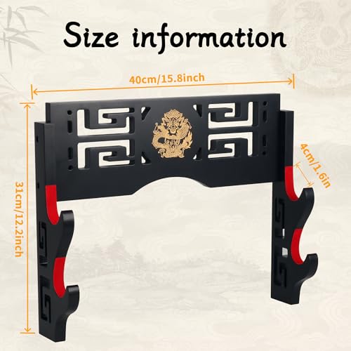 Alyoen Sword Display Katana Wall Mount, 2-Tier Samurai Sword Katana Holder Stand with Velvet Padded Hook & Dragon Pattern, Sword Rack for Wakizashi Samurai Lightsaber - Thumbnail 6