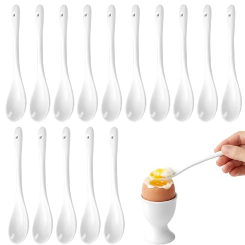 Eierlöffel 15 Stück Perlmutt Löffel Porzellan 13 cm Kaffeelöffel für täglichen Gebrauch Elegante Eierlöffel für Küche und Restaurant Hochwertige Keramik Löffel Set