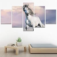 SIGNWIN 5 Panel Canvas Wall Art Modern Art Animals Dramatic Horse Multicolor Photography Traditional for Home Decorations Ready to Hang - 60