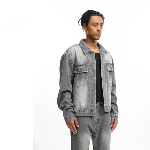 Men's Sets Casual Loose Bootcut Denim Jacket And Jeans Gray Tracksuit3