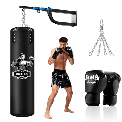 Hanging Punching Bag for Adults with Adjustable Boxing Wall Mount and Boxing Gloves, Wall Punching Bag Boxing Set for Home Gym Training Muay Thai MMA