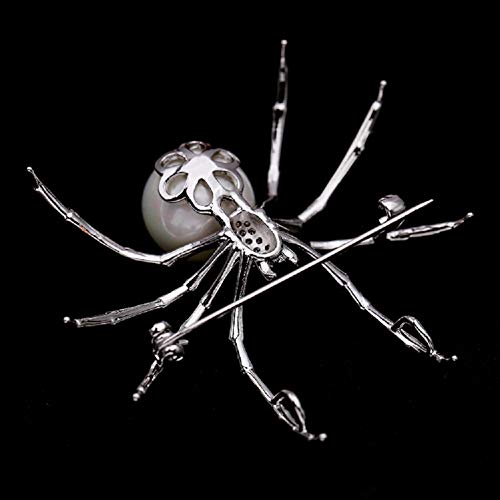 Abitoncc Spider Brooches Pins Cz Micro-Inlaid Zircon Artificial Pearls Metal Halloween Party Decoration Accessories Gift Women Girl (White) #TOP2