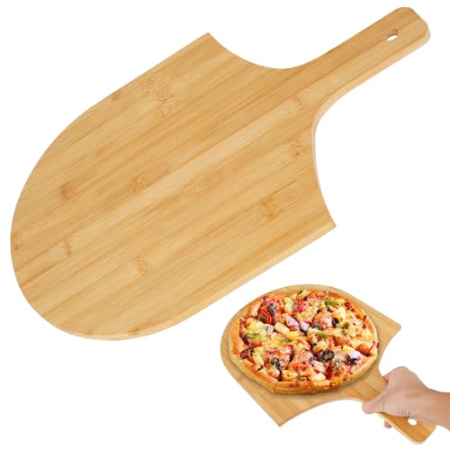 2 Pcs 12 Inch Natural Bamboo Pizza Peel, Bamboo Wood Pizza Peel for Bread Cheese Vegetable Fruits, Multipurpose Long Handle Pizza Paddle, Easy to Clean Smooth Surface Pizza Board for Kitchen