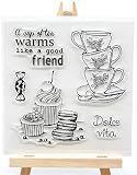 Linda Craft 1pc A Cup of Tea Warms Like a Friend Clear Stamps for Card Making Decoration and DIY Scr