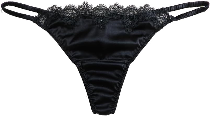 Womens Silk Satin Panties G String Thong Lace Underwear