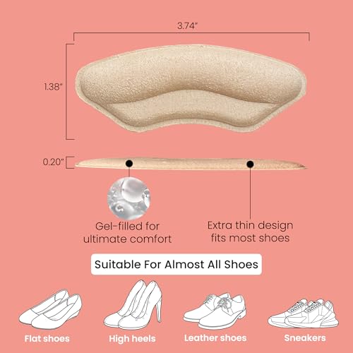 Image of Walkize Anti Slip Heel Pads for Shoes Women & Men - Cushioned Heel Grips - Shoe Inserts for Women - Blister Prevention, Heel Pain Relief & Comfort in High Heels, Dress Shoes (2 Pairs, Beige)