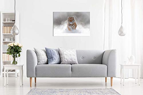 Siberian Tiger Running In Snow Wildlife Nature Canvas Wall Art Picture Print (30X20In) #TOP3