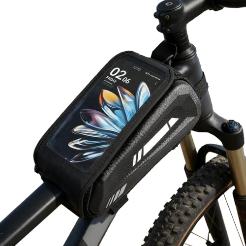 Soporte para teléfono móvil de bicicleta impermeable con doble cremallera y fijación al marco