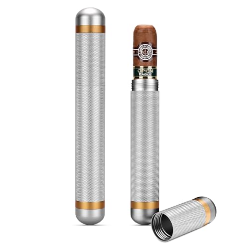 CIGARLOONG Zigarrenröhre Aluminium Single Reise Zigarrenetui Portable Zigarrenhalter (Silber)