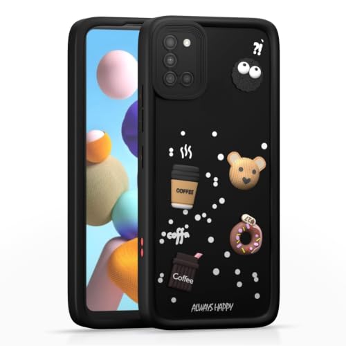Image of Bintage Back Cover Compatible for Samsung Galaxy A31 4G | Cute 3D Taddy Ball Bear Milk Cake Coffee Silicon Case Full Body & Camera Protection - Black