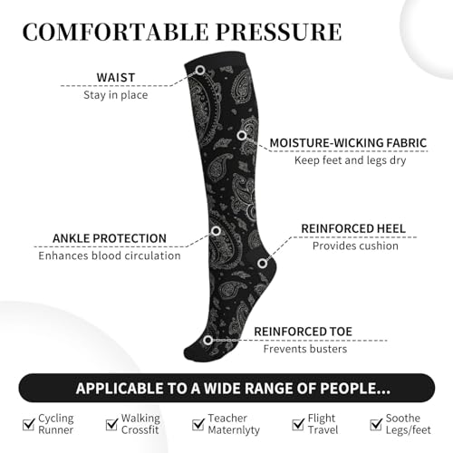 Black Paisley Compression Socks For Women Men Knee High Running Socks For Running2