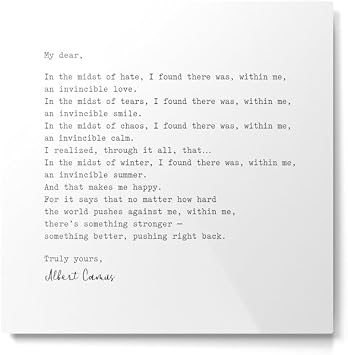 Society6 Albert Camus Quote - My Dear In The Midst Of Hate I Found by Socoart-Metal Art Print Large