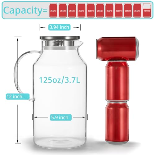 image for Bivvclaz 1 Gallon Glass Pitcher with Lid and Handle, Glass Water Pitch