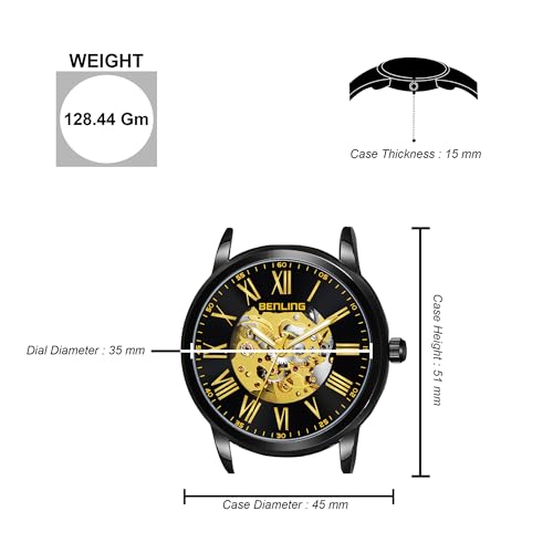 Image of Benling Men's Skeleton Automatic Analog Watch Combo | Open Gear Dial | Leather and Stainless Steel Chain Strap | Luxury Mechanical Movement | Casual & Formal Wear Stylish Wrist Watch for Men