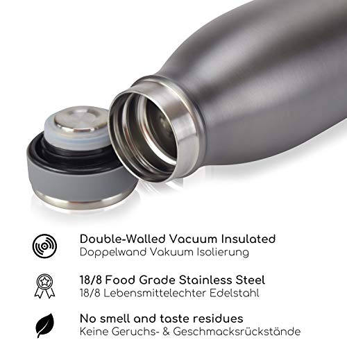 Milu Termo Botella de Agua 500ml, 750ml, 1l - Acero Inoxidable - Aislamiento de Vacío de Doble Pared - Libre BPA (Gris… - Imagen 4