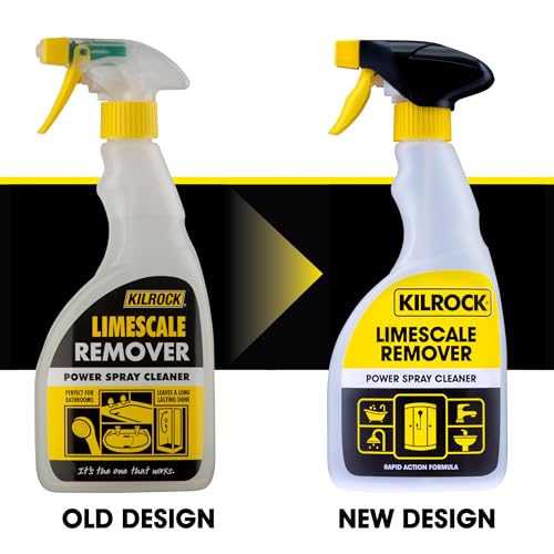 Image of Kilrock Limescale Remover Power Spray Cleaner 2 x 500ml - Rapid Action Formula - Destroys Hard Water Stains, Soap Scum, Dirt, and Grime - Perfect for Bathrooms, Sinks, Shower Screens, Toilets, Baths