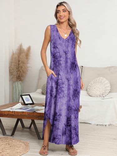 Image of BELAROI Womens Plus Size Maxi Dress Sundress Summer Casual Sleeveless V Neck Pockets Beach Swimsuit Coverup Loose