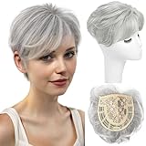 PORSMEER Hair Toppers for Women Hair Topper Short Pixie Cut Toppers Hair Pieces for Women with Thinning Hair Synthetic Topper (Silver-white)