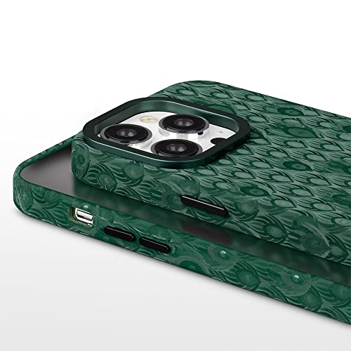 Haobobro [Lenticular Prints Series Handcrafted Iphone 14 Pro Max Case Cover | Rugged Microfiber Leather Case With Magsafe | Shockproof Protective Phone Cases (For Iphone 14 Pro Max, Peacock Green) #TOP2