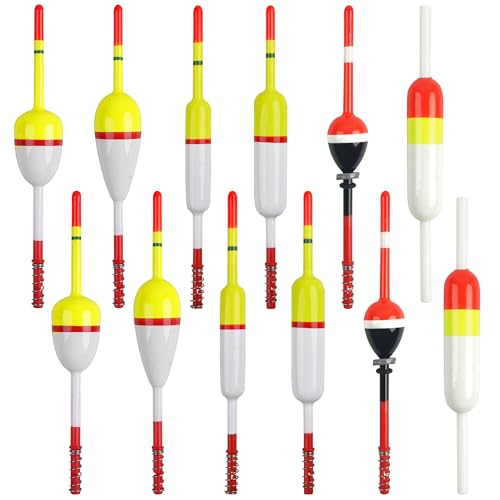 Flotteurs de pêche en bois (lot de 12) de forme ovale et tailles assorties