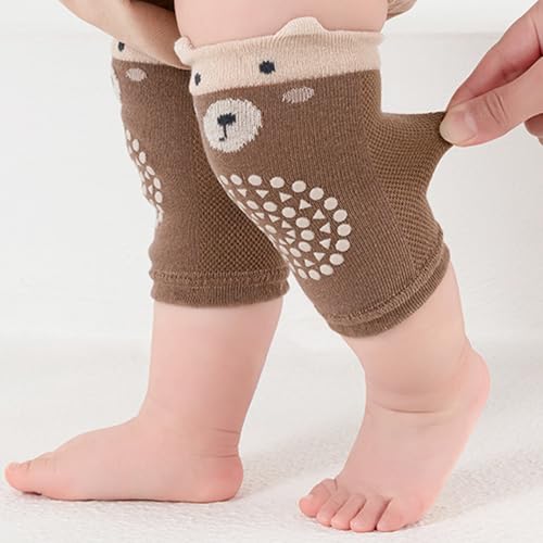 VOSSOT Knieschoner Baby Krabbeln & Krabbelsocken Set, 5 Paar Krabbel Baby Knieschoner + 2 Stoppersocken Anti Rutsch Elastische Socken Kind, Niedliche Krabbel Knieschoner zum Krabbeln, Krabbelhilfe