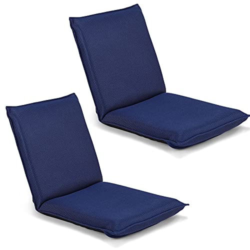Image of BestComfort Set of 2 Folding Floor Chair 6-Position Adjustable Meditation Chair Video Gaming Chair Reading TV Watching, Portable Floor Seat Lounge Sofa Chair Kids Teens Adult, Navy (BComfort-65605)