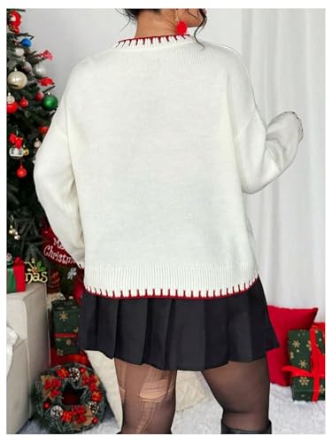 Image of RoseSeek Women's 3D Floral Appliques Crewneck Sweaters Long Sleeve Drop Shoulder Pullovers Elegant Knit Tops