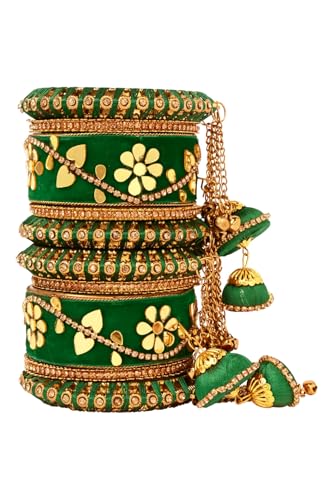 Image of I Jewels Gold Plated Traditional Velvet Matching Embellishments Work & Latkan Detailing Bangles Chuda Bangle Set for Bridal /Women
