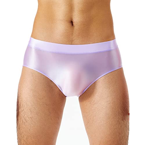 Sxiwei Men Shiny Silky Low Rise Briefs Underwear Elastic Waistband Thong Underpants Panties Swimwear